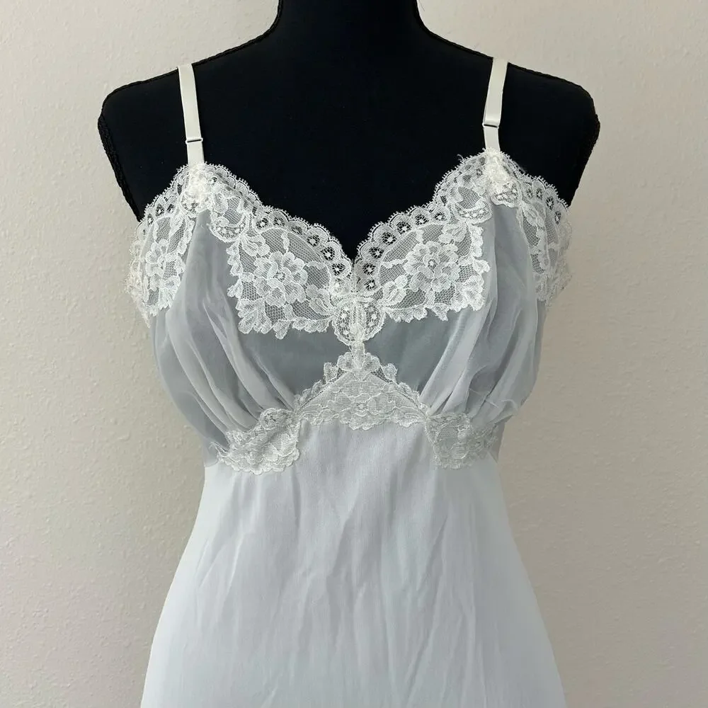 Vintage Vanity fair slip dress babydoll lace top 80s 90s  pleated hem 34 tall - Picture 4 of 16